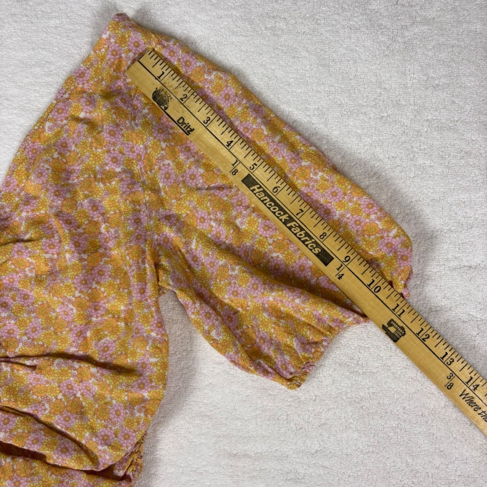 H&M Floral Ruched Crop Top Womens Medium Yellow Pink Cottagecore Boho Festival - Picture 7 of 14